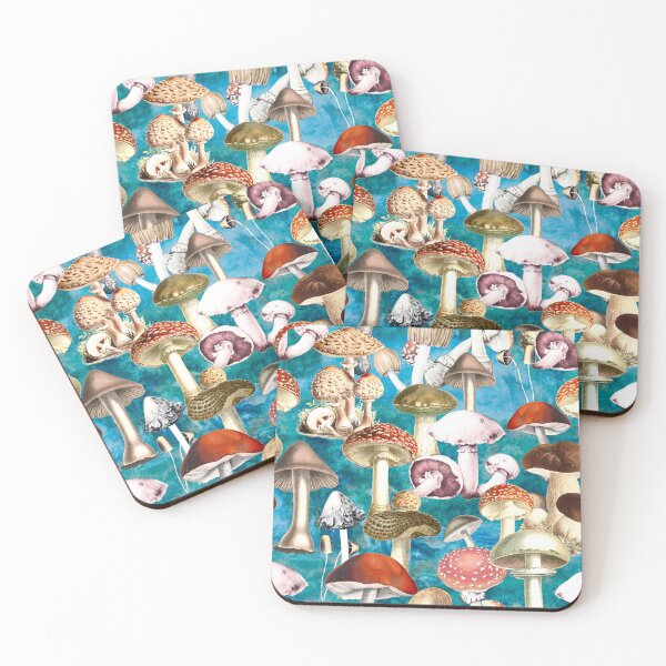 Item preview, Cool Vintage mushrooms garden, shrooms and fungi, botanical pattern, mushrooms illustration, seamless pattern, blue turquoise pattern trendy  designed and sold by ZeinabTaha.