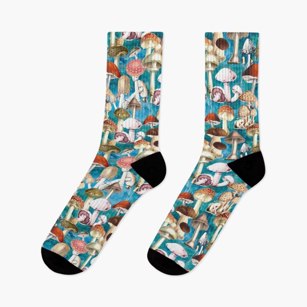 Item preview, Cool Vintage mushrooms garden, shrooms and fungi, botanical pattern, mushrooms illustration, seamless pattern, blue turquoise pattern trendy  designed and sold by ZeinabTaha.