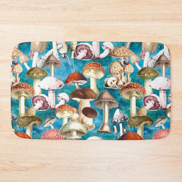 Item preview, Cool Vintage mushrooms garden, shrooms and fungi, botanical pattern, mushrooms illustration, seamless pattern, blue turquoise pattern trendy  designed and sold by ZeinabTaha.