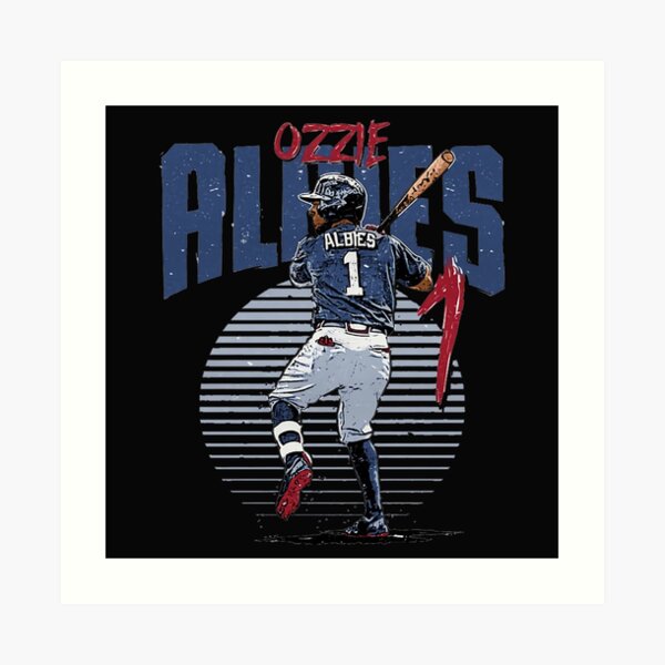 Ozzie Albies Atlanta Braves White Jersey, an art print by