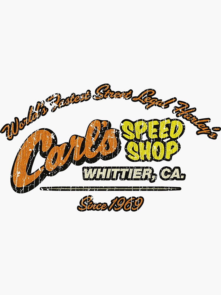 "Motorcycle Racing Carls Speed Shop Whittier 1969 " Sticker for Sale by