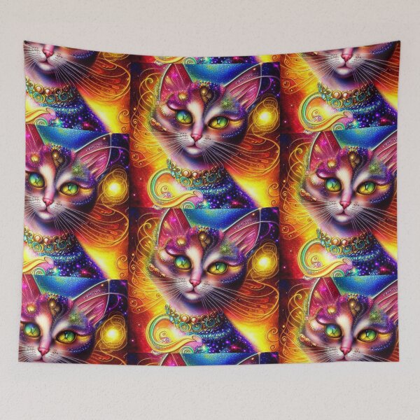 Item preview, Beautiful Fantasy Whimsical Cat Oil Painting with flowers in background designed and sold by ManifestoDesign.