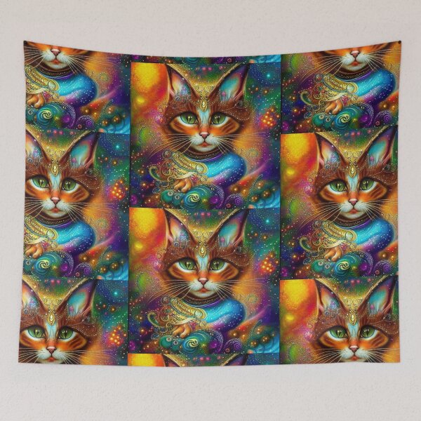Item preview, Beautiful Fantasy Whimsical Cat Oil Painting with flowers in background designed and sold by ManifestoDesign.