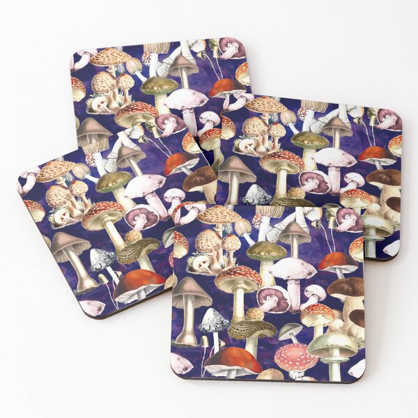 Item preview, Vintage mushrooms garden, shrooms and fungi, botanical pattern, mushrooms illustration, seamless pattern, dark purple pattern trendy  designed and sold by ZeinabTaha.
