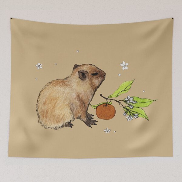 Item preview, Cute Baby Capybara (with flowering orange tree branch) designed and sold by mooonhannah.