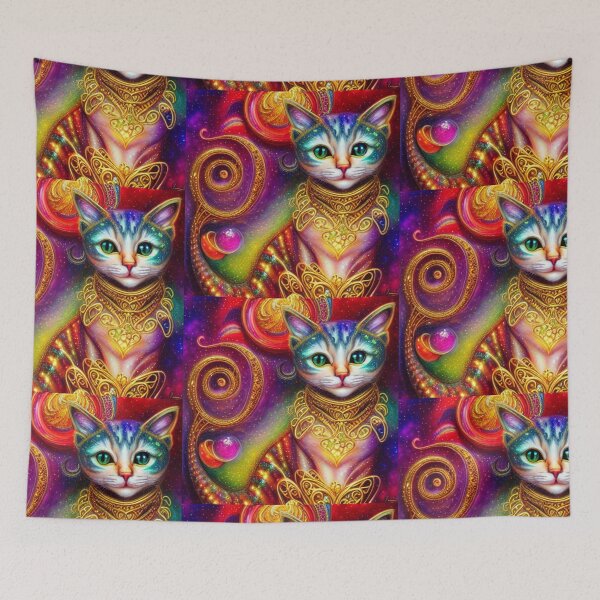 Item preview, Beautiful Fantasy Whimsical Cat Oil Painting with flowers in background designed and sold by ManifestoDesign.