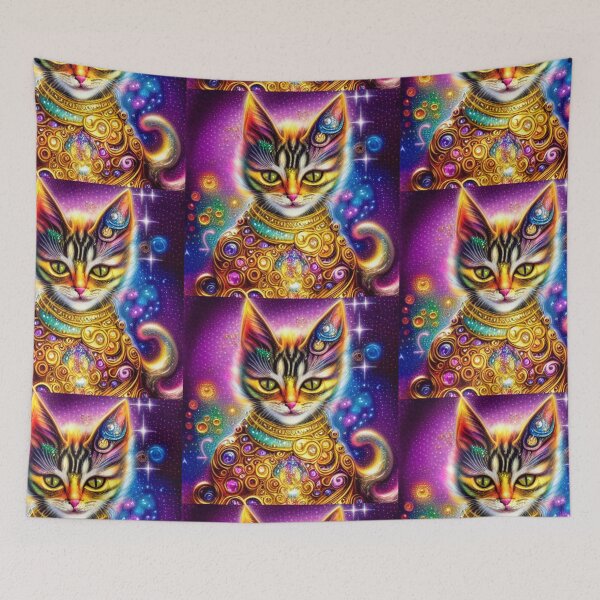 Item preview, Beautiful Fantasy Whimsical Cat Oil Painting with flowers in background designed and sold by ManifestoDesign.