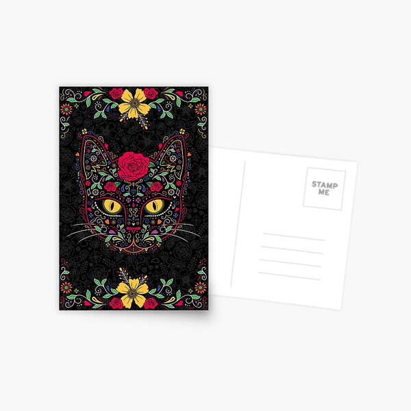 Day of the Dead Kitty Cat Sugar Skull Postcard
