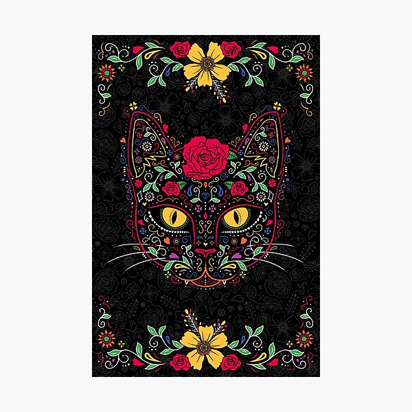 Day of the Dead Kitty Cat Sugar Skull Photographic Print