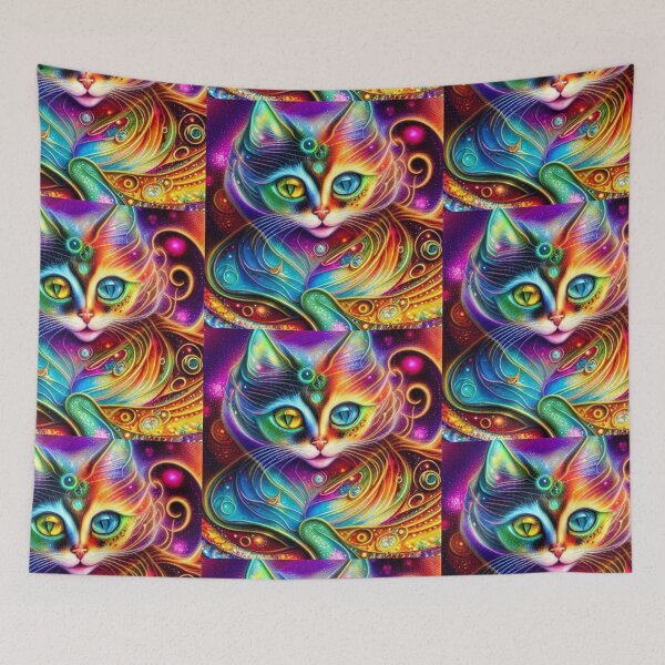 Item preview, Beautiful Fantasy Whimsical Cat Oil Painting with flowers in background designed and sold by ManifestoDesign.