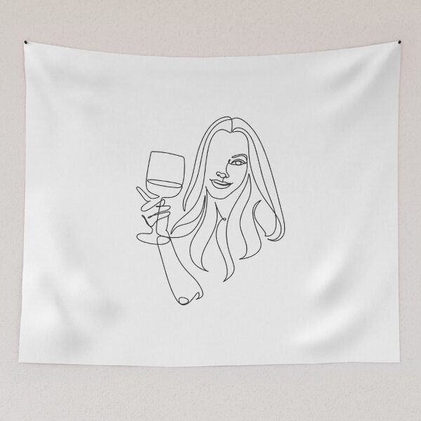 Item preview, Woman with wine glass line draw. Drawing with one continuous line. Linear glamor logo in a minimalistic style for a wine label. designed and sold by LineHome.