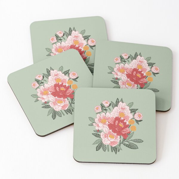 Item preview, Peony bouquet on mint designed and sold by Ema Tudose.