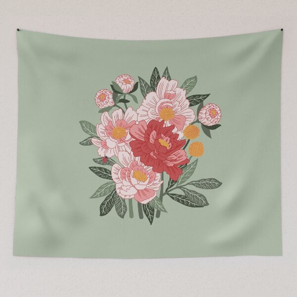 Item preview, Peony bouquet on mint designed and sold by Ema Tudose.