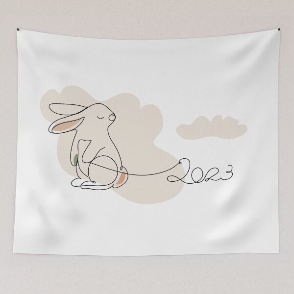 Item preview, Continuous one line drawing of Bunny symbol of 2023 year. Fluffy rabbit silhouette with ears in simple linear style for winter design greeting card and web banner. Doodle Vector illustration designed and sold by LineHome.