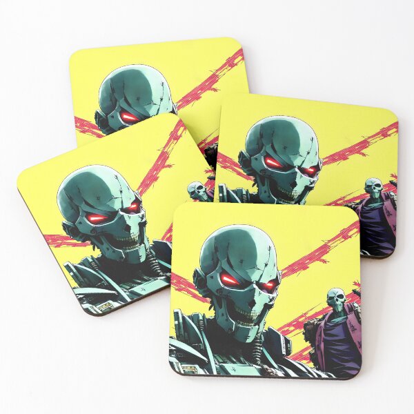 Item preview, Skull Robots, Glowing Red Eyes, And Yellow Background - Made With A.I. designed and sold by SpektroDesign.