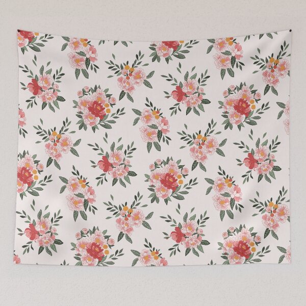 Item preview, Peonies and orange balls on light pink background designed and sold by Ema Tudose.