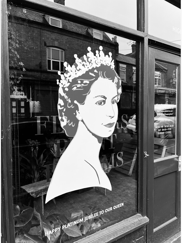 "Black and White Shop Window Illustration Queen Elizabeth Jubilee on
