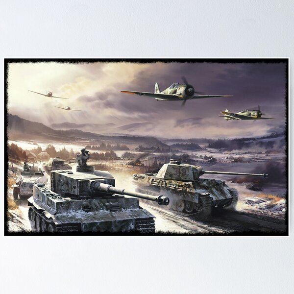 Vista previa del artículo con la obra «Tanques de la Segunda Guerra Mundial, aviones en terreno nevado», diseñado y vendido por AssetMagpie.