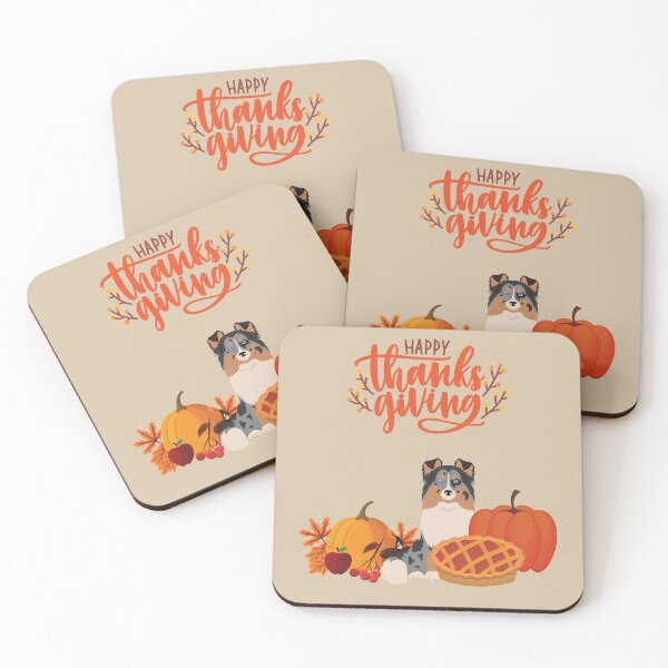 Item preview, Cute Sheltie with Orange Happy Thanksgiving Sign and Holiday Pie and Pumpkin designed and sold by SeasonalDogs.