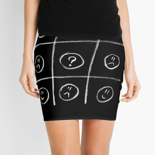 Smiley Question Happy Sad Tic-Tac-Toe White Black Mini Skirt