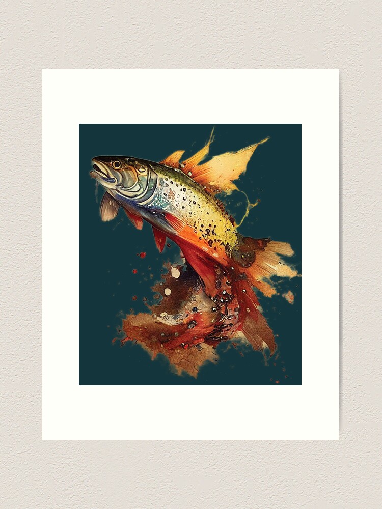 Ink splash art of a trout. Art Print for Sale by DEGryps