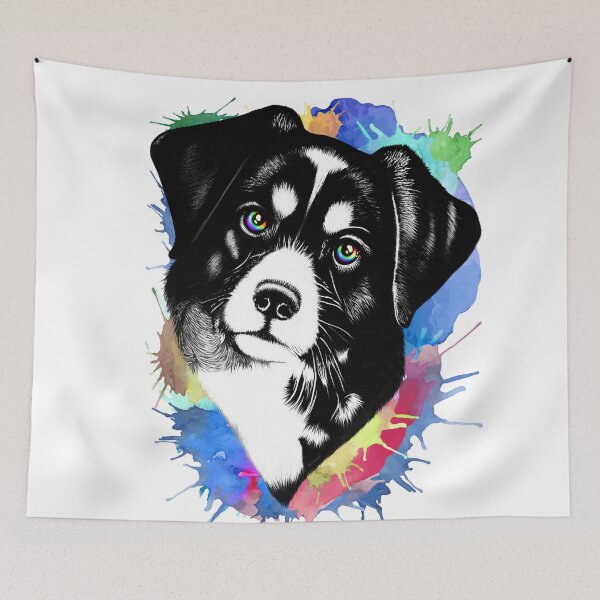 Item preview, Dog Surreal Cute Portrait with Rainbow Eyes designed and sold by BluedarkArt.
