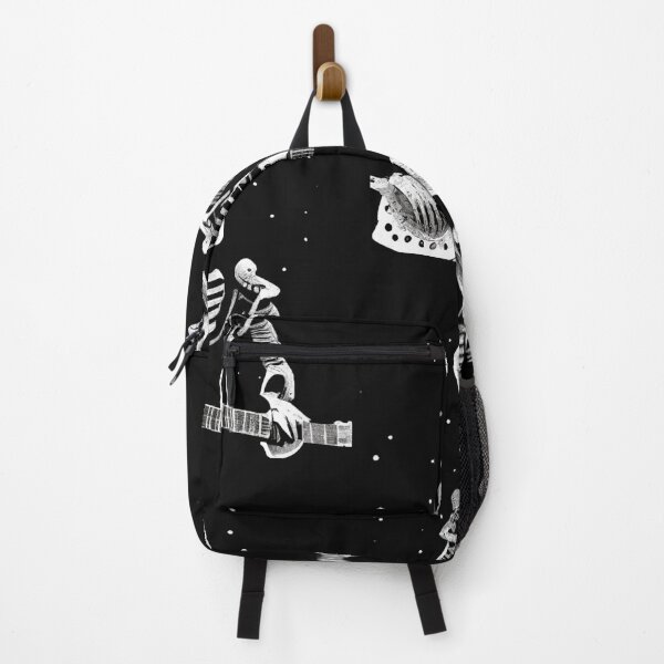 Item preview, skeleton rock on moon spooky halloween rock band concerts Happy Skeleton playing guitar designed and sold by joanaoberg.