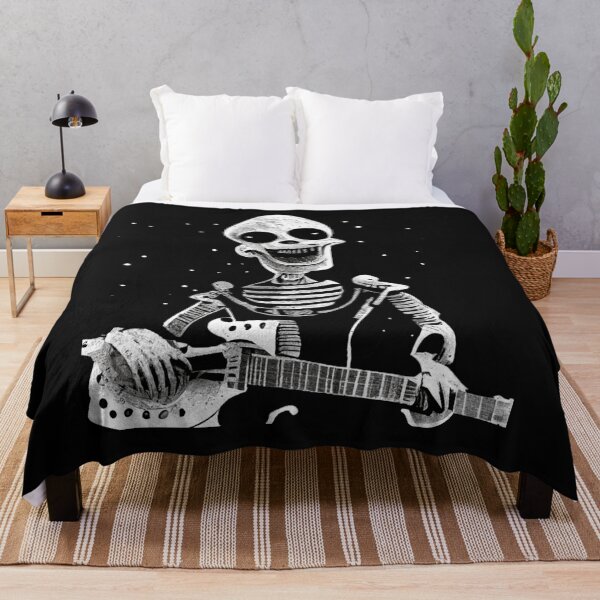 Item preview, skeleton rock on moon spooky halloween rock band concerts Happy Skeleton playing guitar designed and sold by joanaoberg.