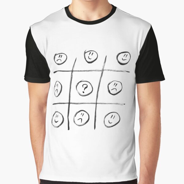 Smiley Question Happy Sad Tic-Tac-Toe Black White Graphic T-Shirt
