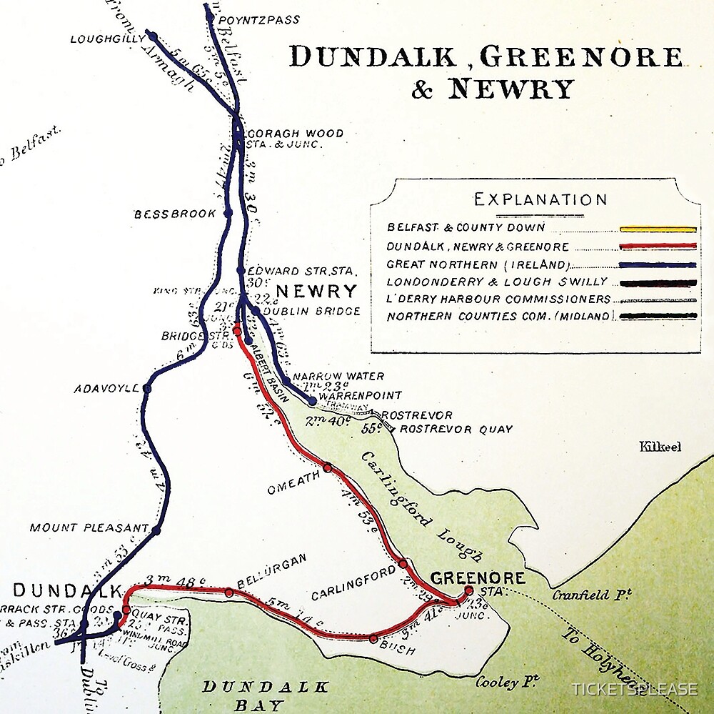 «ANTIGUO MAPA DEL FERROCARRIL DE DUNDALK, NEWRY & GREENORE» de