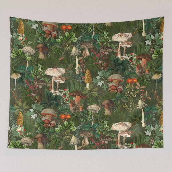 Item preview,  Vintage Night Mushrooms Botanical Forest Garden- Pattern green Botanical Night Garden Nightgarden designed and sold by UtArt.