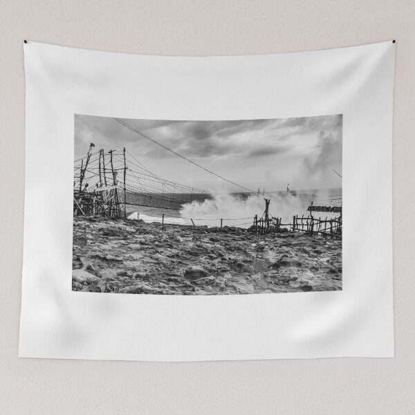 Item preview, Big wave hits swinging rope foot bridge to rock island designed and sold by kall3bu.