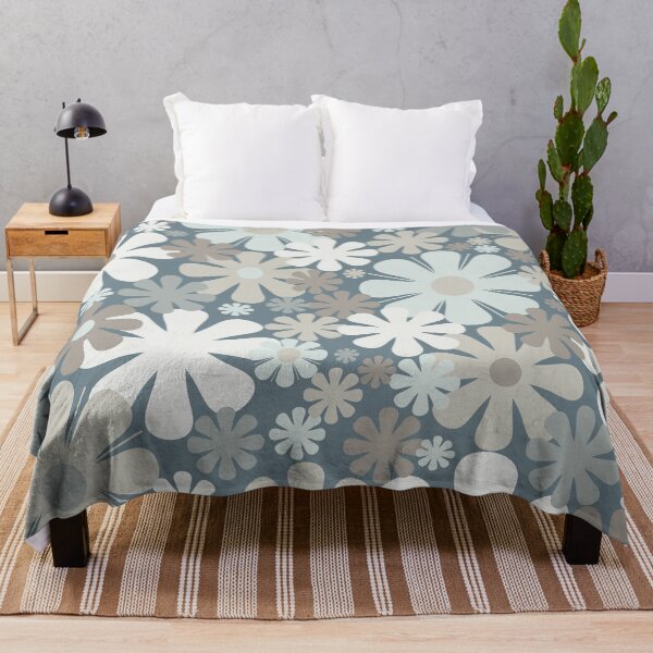 Item preview, Retro Flowers 60s 70s Aesthetic Floral Pattern in Light Neutral Blue Gray and Taupe Tones designed and sold by kierkegaard.