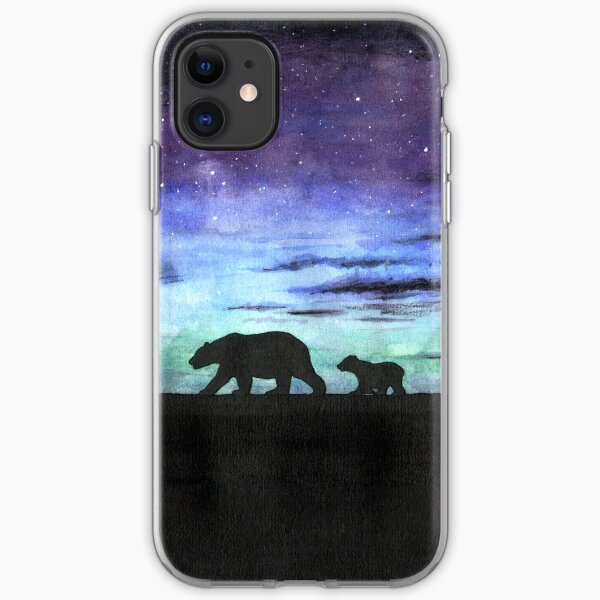 Aurora borealis and polar bears (dark version) iPhone Soft Case