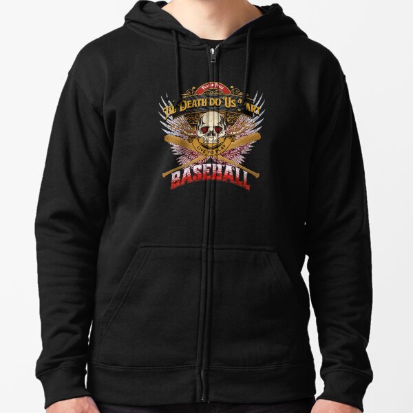 Live to Play Baseball | Red Theme Wings | Skull & Bones | Til Death Do Us Part Zipped Hoodie