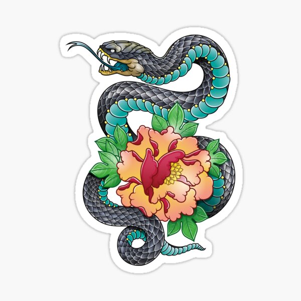 Vista previa del artículo con la obra «serpiente y peonia», diseñado y vendido por satoriartwork.