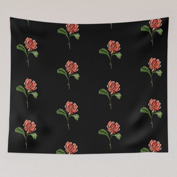 Item preview, Seamless black pattern chrysanthemum watercolor illustration designed and sold by Yana Mustafina | Boho Soulful Designs.