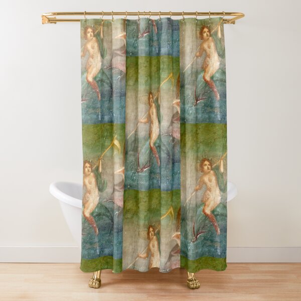 Boy Nymph. Naked, Riding Dolphin, Fresco, Pompeii, Pompei. Shower Curtain
