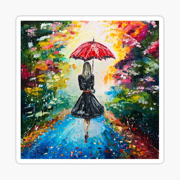 GIRL WITH A RED UMBRELLA Sticker