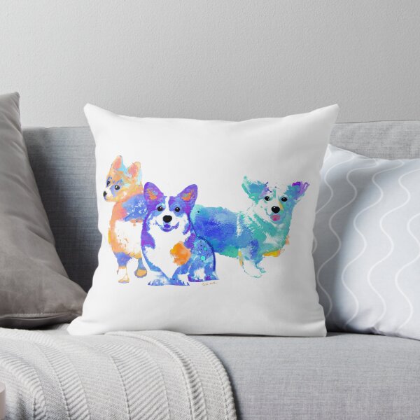 corgi watercolor pet portrait | Three Amigos Throw Pillow