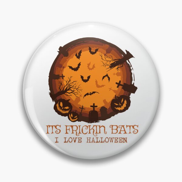 Item preview, Its Frickin Bats- I Love Halloween - Pumpkins Graveyard On Orange Background designed and sold by ImagesDesigns.