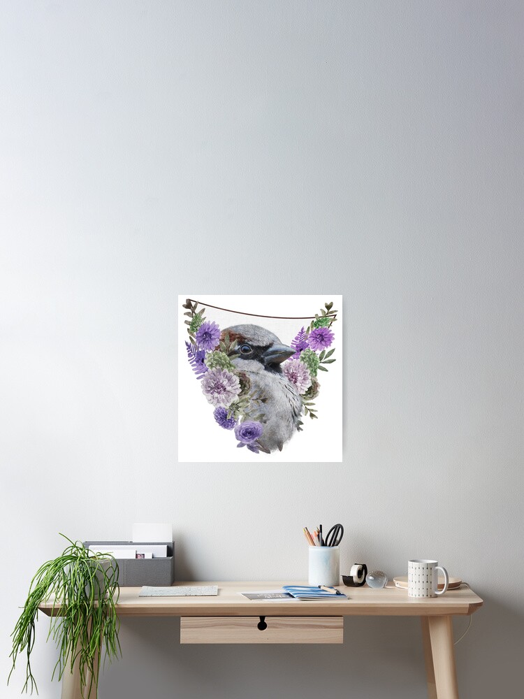 Thumbnail 2 of 3, Poster, Floral Sparrow designed and sold by CritterSticker.