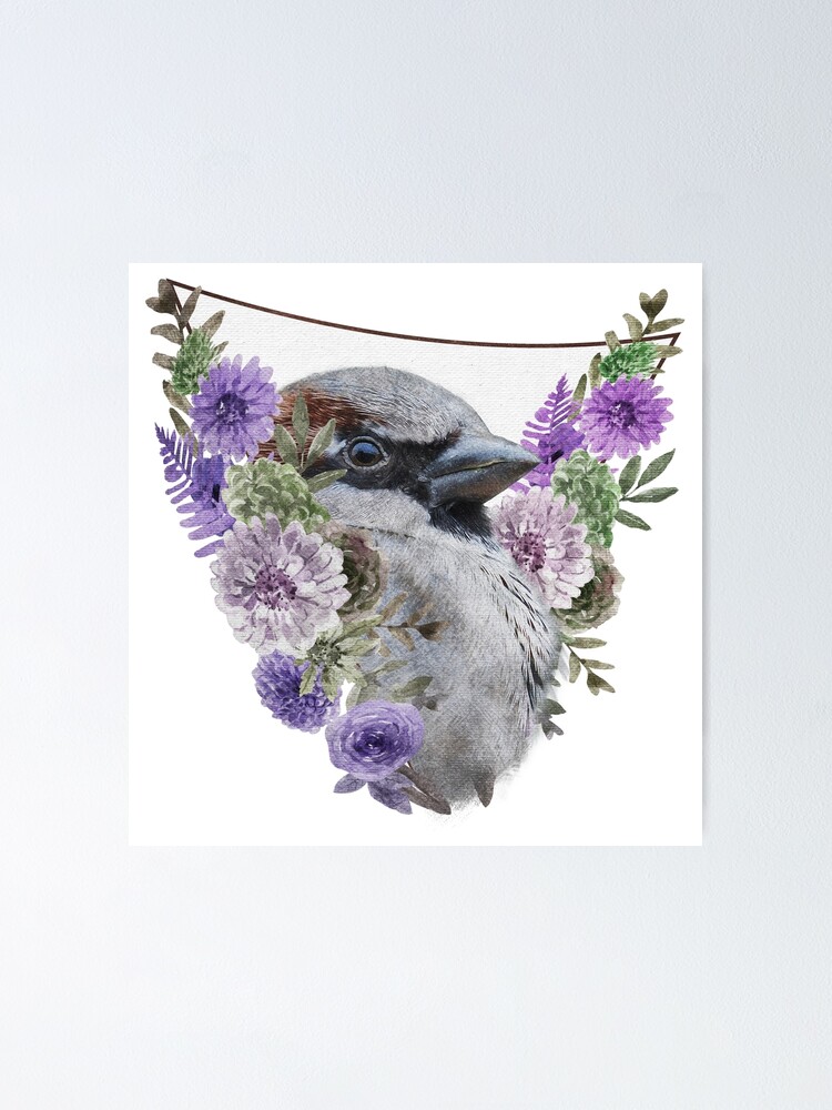 Thumbnail 1 of 3, Poster, Floral Sparrow designed and sold by CritterSticker.