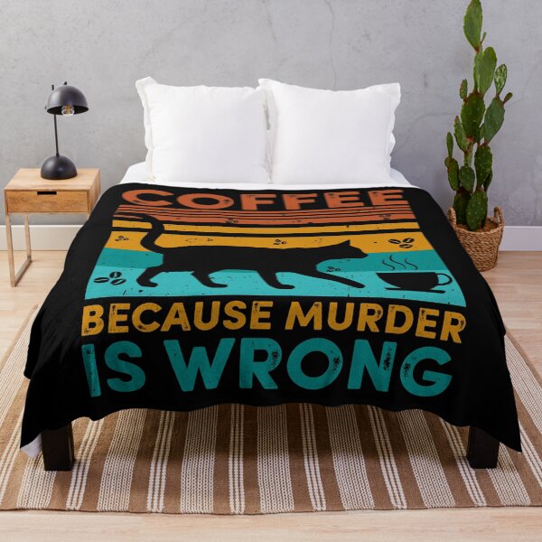 Item preview, Coffee Because Murder Is Wrong Retro Vintage Black Cat Drinking Coffee Mug designed and sold by BELASKRI STORE.
