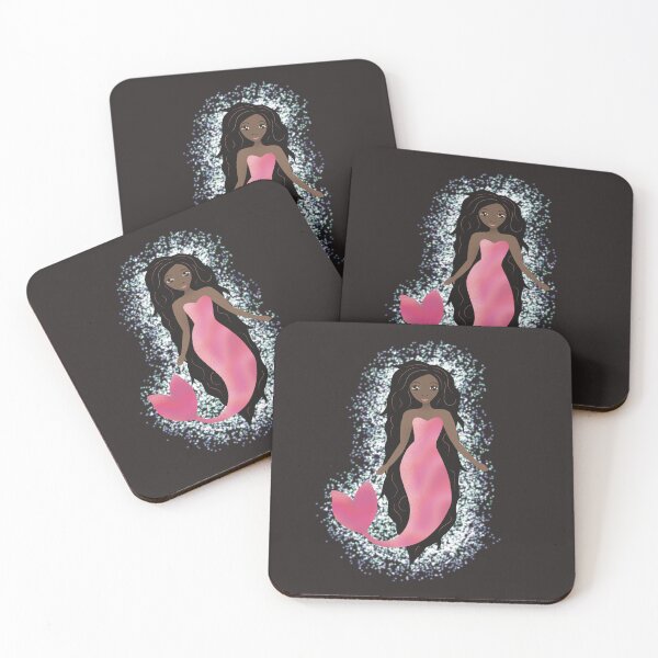 Item preview, Cute Black Mermaid in pink and with blue and green bubbles designed and sold by cuteunicornshop.