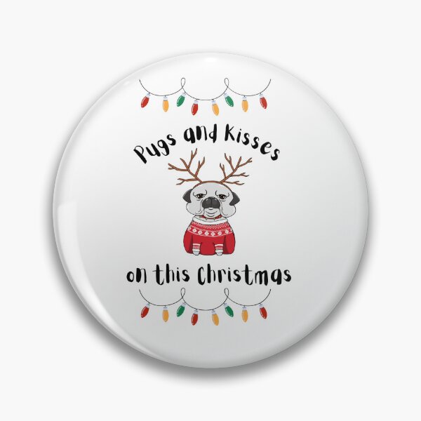 Item preview, pug and kisses on this christmas.  Pug and Kisses on these holidays. Christmas pug greeting. Festive pug designed and sold by Doggymadness.