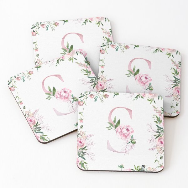 Item preview, Letter S Pink Peony Flower designed and sold by WildAliceArt.