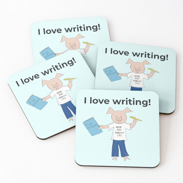 Item preview, I love writing! Left handed writer.  Introverts in blue, writing designed and sold by PiggingJapan.