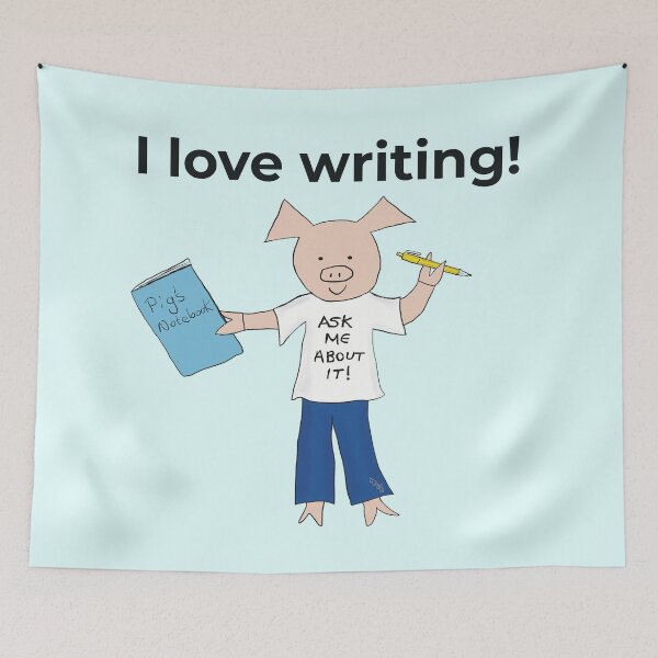Item preview, I love writing! Left handed writer.  Introverts in blue, writing designed and sold by PiggingJapan.