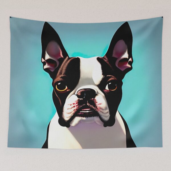 Item preview, Boston Terrier Portrait on Blue designed and sold by blackdogshop.